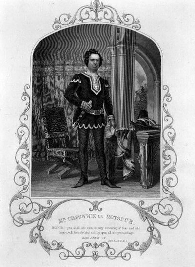 Mr. Creswick als Hotspur, Act II Scene 3 uit Henry IV (Part I) van een daguerreotype door Paine van Islington, uitgegeven door John Tallis & Co. (litho) door English School