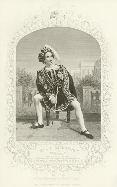 Meneer E L Davenport als Benedick, Veel Gedoe om Niets, Act II, scène iii door English School
