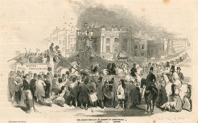De heer Emidy die achtentwintig paarden van Londen naar Greenwich rijdt door English School