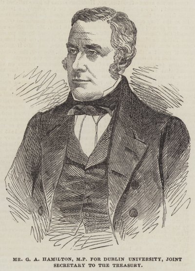 Mr G A Hamilton, MP voor Dublin University, gezamenlijk secretaris van de schatkist door English School