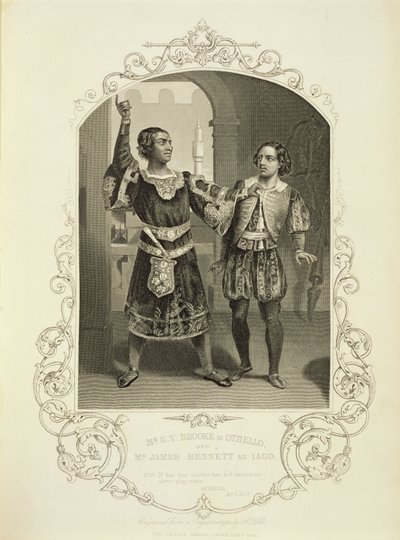 De heer G. V. Brooke als Othello en James Bennett als Iago, Act III Scene 3, in Othello door William Shakespeare (1564-1616) door English School