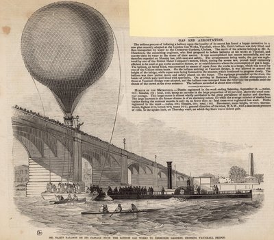 De luchtballon van meneer Gale op zijn reis van de London Gas Works naar Cremorne Gardens door English School