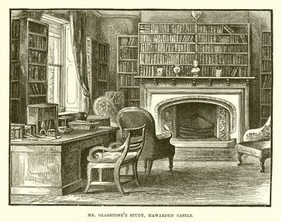 De studeerkamer van Mr. Gladstone, Hawarden Castle door English School
