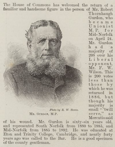 De heer Gurdon, MP (gravure) door English School