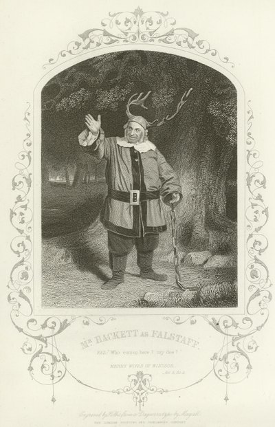 Meneer Hackett als Falstaff, De Vrolijke Vrouwtjes van Windsor, Act V, scène v door English School