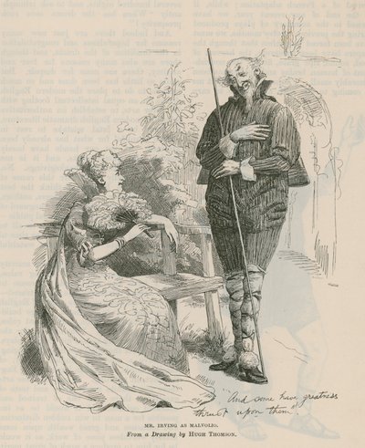 De heer Henry Irving, acteur, als Malvolio door English School
