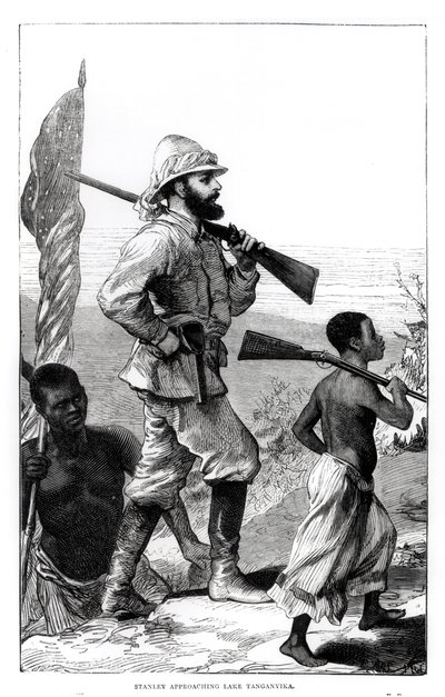 De heer Henry Morton Stanley (1841-1904) nadert het Tanganyikameer door English School