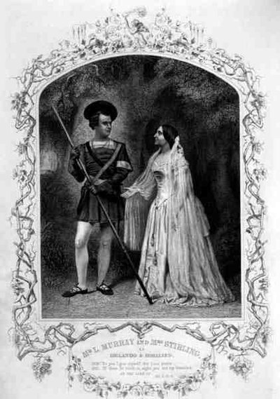 Mr L. Murray als Orlando en Mrs Stirling als Rosalind, Act V Scene 4, in Zoals U Het Wilt door William Shakespeare door English School