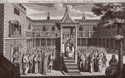 Meneer Latimer predikend voor koning Edward VI in Westminster, illustratie uit Foxes Martelaren ca. 1703 door English School