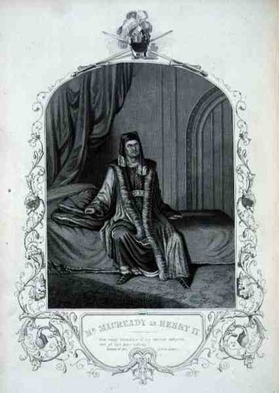 Mr Macready als Henry IV, Act III Scene 1, in Henry IV door William Shakespeare (1564-1616) door English School