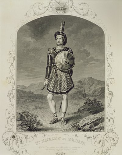 Mr Macready als Macbeth, Act I Scene 3, in het toneelstuk door William Shakespeare (1564-1616) door English School