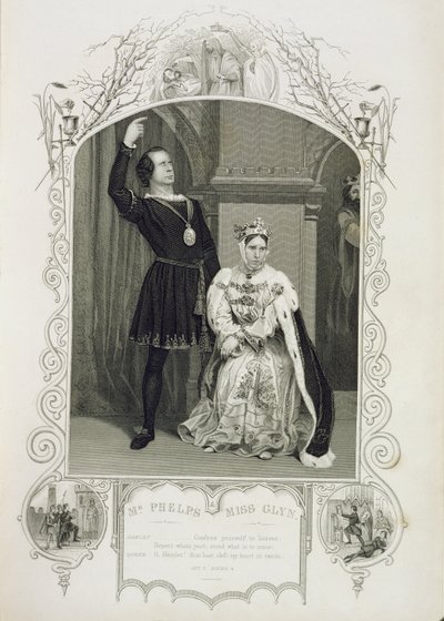 De heer Phelps als Hamlet en juffrouw Glyn als koningin Gertrude, Act III Scene 4, in Hamlet door William Shakespeare (1564-1616) door English School