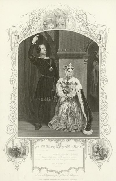 Meneer Phelps als Hamlet en Mevrouw Glyn als Koningin, Hamlet, Act III, scène IV door English School