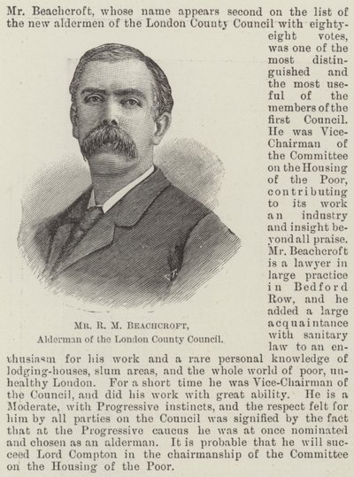 Mr R M Beachcroft, wethouder van de London County Council (gravure) door English School