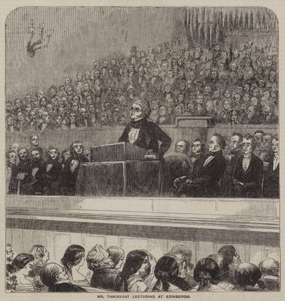 De heer Thackeray geeft een lezing in Edinburgh (gravure) door English School