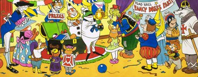 Mr Toad presenteert prijzen op een verkleedfeest door English School