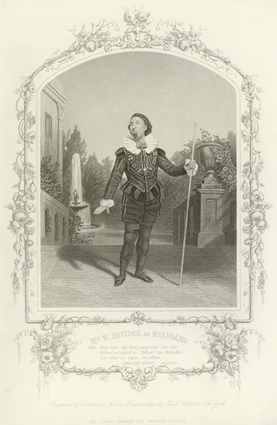 Meneer W Davidge als Malvolio, Driekoningenavond, Act III, scène iv door English School