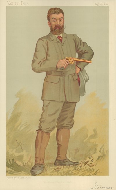 Mr Walter Winans, Het record revolverschot, 17 augustus 1893, Vanity Fair cartoon door English School