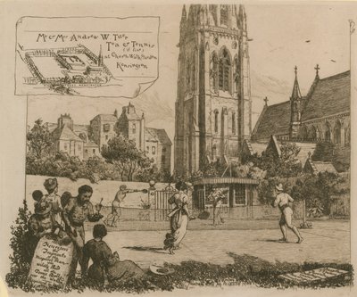 De heer en mevrouw Andrew W Tuer Thee en tennis in Church Walk Garden door English School