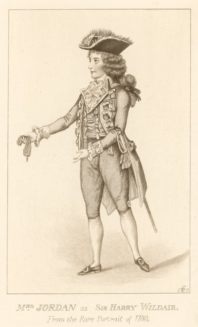 Mevrouw Jordan als Sir Harry Wildair uit het zeldzame portret van 1788 door English School