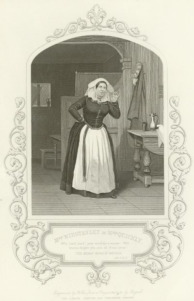Mevrouw Winstanley als Mevrouw Quickly, De Vrolijke Vrouwtjes van Windsor, Act II, scène ii door English School