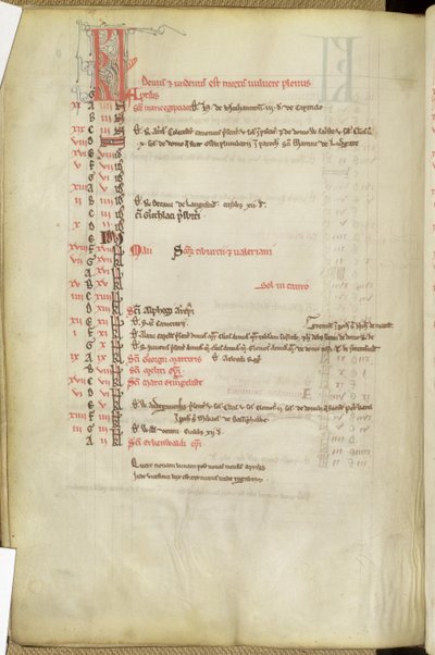Ms.25512 fol.11v Kalender van Heiligendagen, midden 13e eeuw door English School