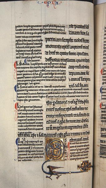 Ms.27, f.117v: Pagina uit een becommentarieerde kopie van het Nieuwe Testament door English School