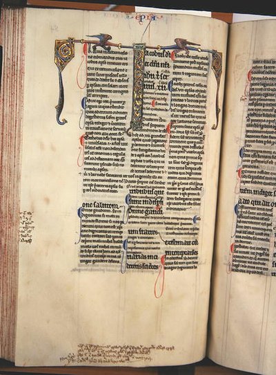 Ms.27, f.84v: Pagina uit een geannoteerde kopie van het Nieuwe Testament door English School