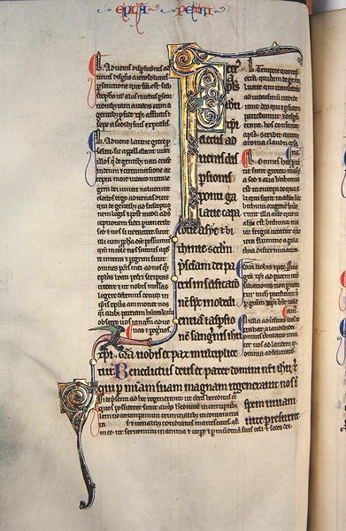 Ms.27, f.97v: Pagina uit een geannoteerde kopie van het Nieuwe Testament door English School