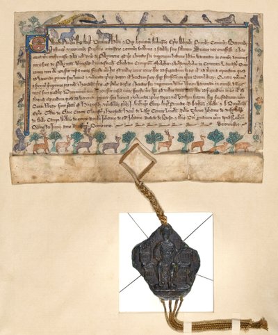 Ms.46-1980 Vrije Jachtvergunning, toekenning van jachtrechten door Edward I aan Roger de Pilkington, ca. 1291 door English School