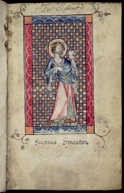 Ms 1-2005, f.1r: St. Edmund, miniatuur uit de Macclesfield Psalter, Gebruik van Sarum, Oost-Anglia, c.1330 door English School