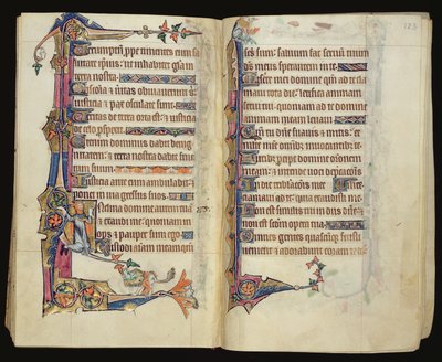 Ms 1-2005, ff.122v-123r: Groteske marginale decoratie uit de Macclesfield Psalter, Gebruik van Sarum, Oost-Anglia, c.1330 door English School