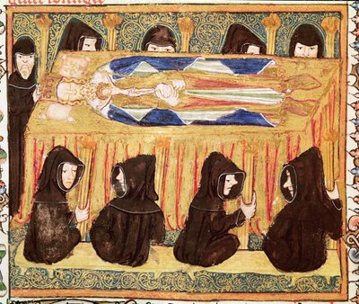 Ms 197 f.22v Begrafenis van een koning, uit Liber Regalis door English School