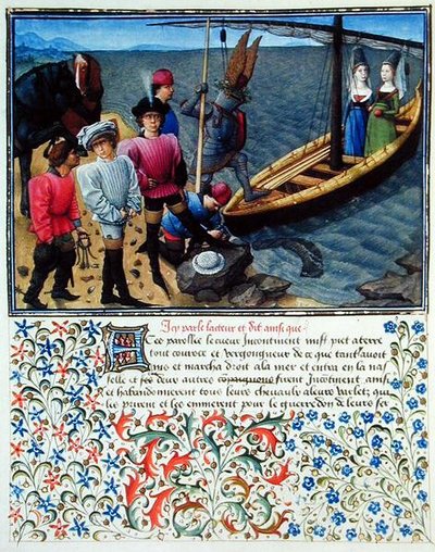 Ms. 2597 Hart, Verlangen en Vrijgevigheid gaan in de vroege middag aan boord van de boot die behoort tot Verloving en Verwachting, facsimile editie van 