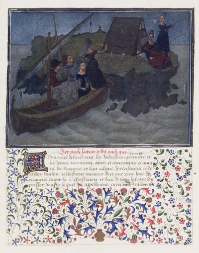 Ms. 2597 Hart, Verlangen en Vrijgevigheid landen in de nacht met Verloofde en Verwachting op de rots van het Gezelschap en Vriendschap, facsimile editie van Livre du Coeur d