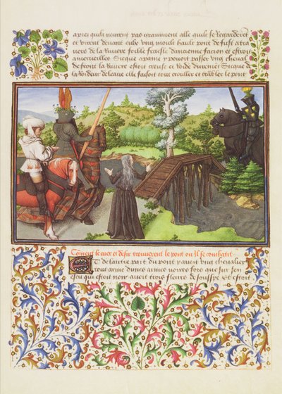 Ms. 2597 Hart, Verlangen en Melancholie bij de brug De Gevaarlijke Wandeling, bewaakt door de Ridder Zielcy, facsimile editie van Livre du Coeur d