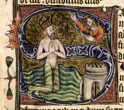 Psalm 68, David verdrinkt, uit de Ramsey Abbey Psalter, ca.1380 door English School