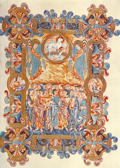 Ms 274 (Y-6) fol.158 De menigte aanbidt het Lam, uit het Missaal van Robert van Jumieges, ca. 1016 door English School