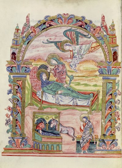 Ms 274 (Y-6) fol.32v Geboorte, uit het Missaal van Robert van Jumieges, c.1016 door English School
