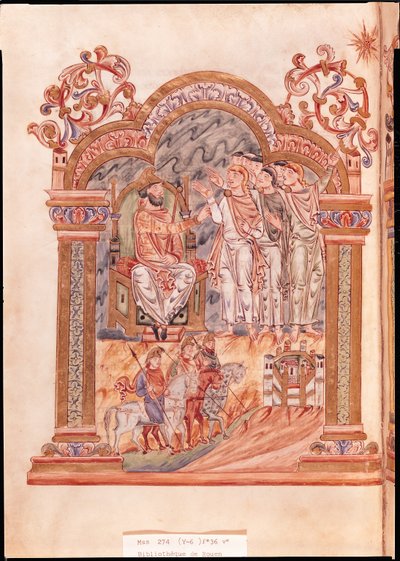 Ms 274 (Y-6) fol.36v De wijzen bezoeken koning Herodes, uit het Missaal van Robert van Jumièges, ca. 1016 door English School
