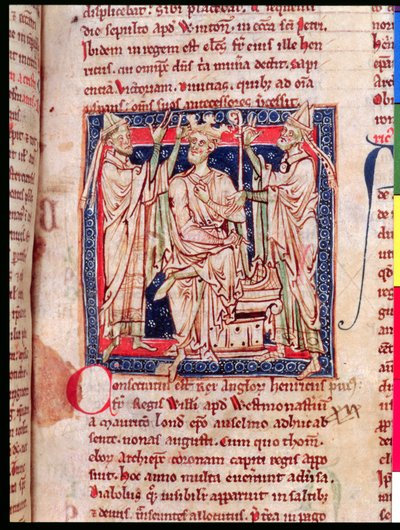 Ms 6712 (A.6.89) fol.129r Hendrik I (1068-1135), miniatuur uit Flores Historiarum, door Matthew Paris, 1250-52 door English School
