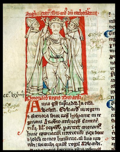 Ms 6712 (A.6.89) fol.247v Edward I (1239-1307), miniatuur uit Flores Historiarum, door Matthew Paris, 1250-52 door English School
