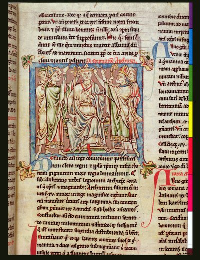 Ms 6712 (A.6.89) fol.53 Koning Arthur, miniatuur uit Flores Historiarum, door Matthew Paris, ca. 1250-52 door English School