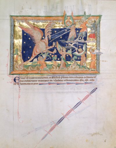 De draak voert oorlog met de gelovigen, uit de Gulbenkian Apocalyps, c.1265-70 door English School