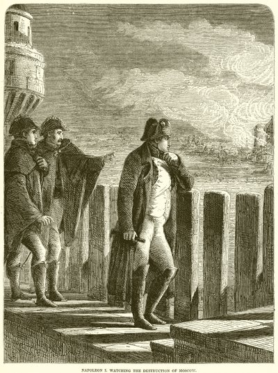 Napoleon I kijkt naar de verwoesting van Moskou door English School