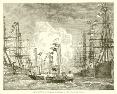 Marineparade bij Spithead ter ere van de sultan van Turkije door English School