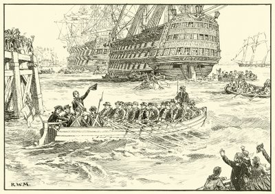 Nelson Gaat aan Boord van Zijn Vlaggenschip in Portsmouth door English School
