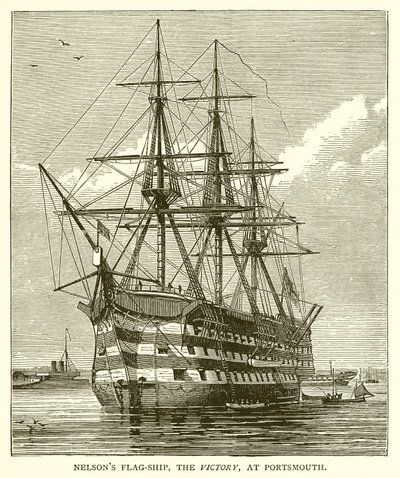 Nelsons Vlaggenschip, de Victory, in Portsmouth door English School