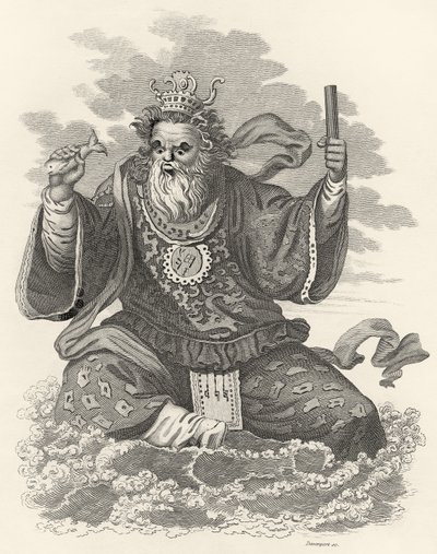 Neptunus van de Chinezen, illustratie uit De Wereld: of de huidige staat van het Universum, zijnde een Algemene en Complete Collectie van Moderne Reizen en Reizen, door Cavendish Pelham, gepubliceerd, Londen door English School