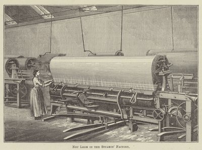 Netweefgetouw in de fabriek van de Stuarts (gravure) door English School